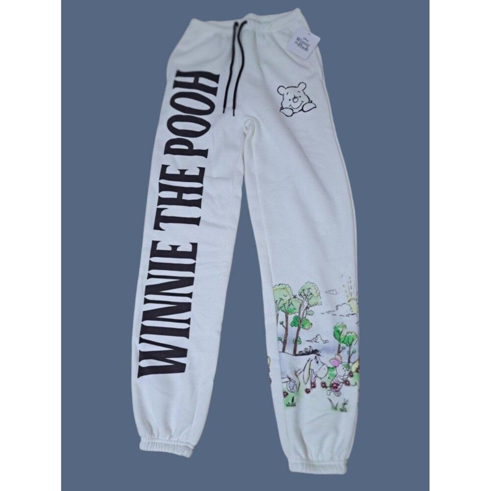 Winnie the Pooh Women's White Graphic Joggers Comfy Pockets Elastic Waist XXS